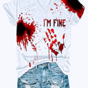 I'm Fine Blood Graphic T-Shirts Blood Stain Hand Shirt Sarcastic Humor Saying Shirts Halloween Horror Movie Tees XXL