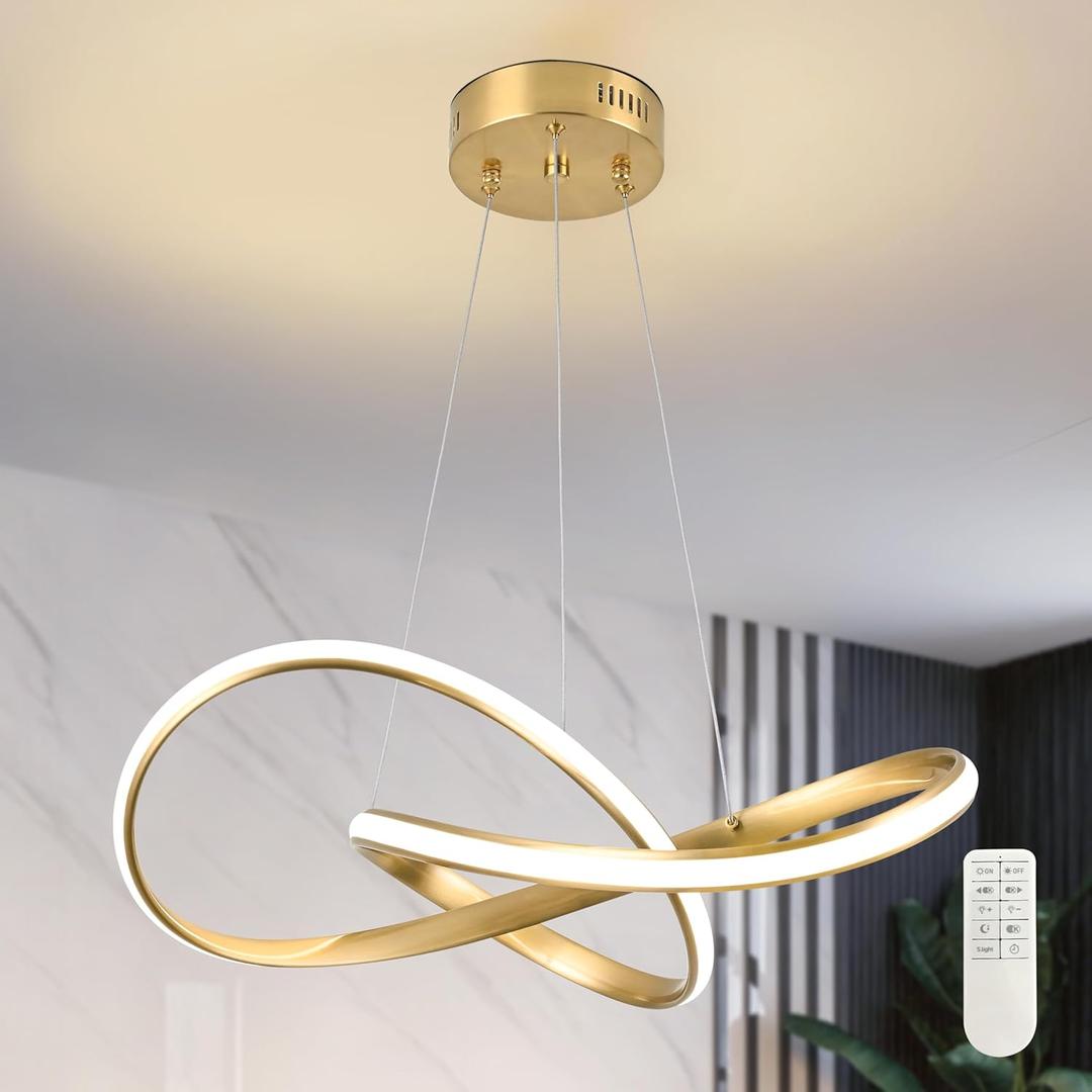 20" Gold Modern led Chandelier for Living Room,Irregular Ring Modern Pendant Lights Kitchen Island,Dimmable Remote Control H79 Adjustable led Pendant Light for Bedroom Dining Room Entryway (19.6")