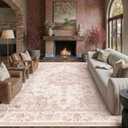 10x12 Neutral Area Rug Pink Vintage Living Room Bedroom Washable Carpet Non-Slip Soft Low Pile Farmhouse Indoor Large Throw Rug for Dining Room Office