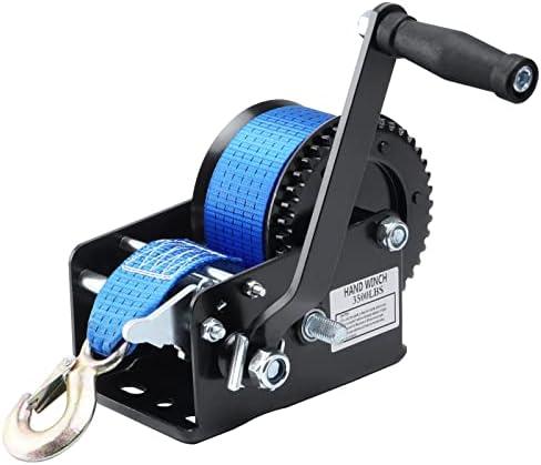 Boat Trailer Winch Hand Winch 3500lbs Heavy Duty Hook with 33ft (10m) Polyester Strap Hand Crank Winch, Two Way Ratchet Boat Winch for Trailer Truck ATV Boat