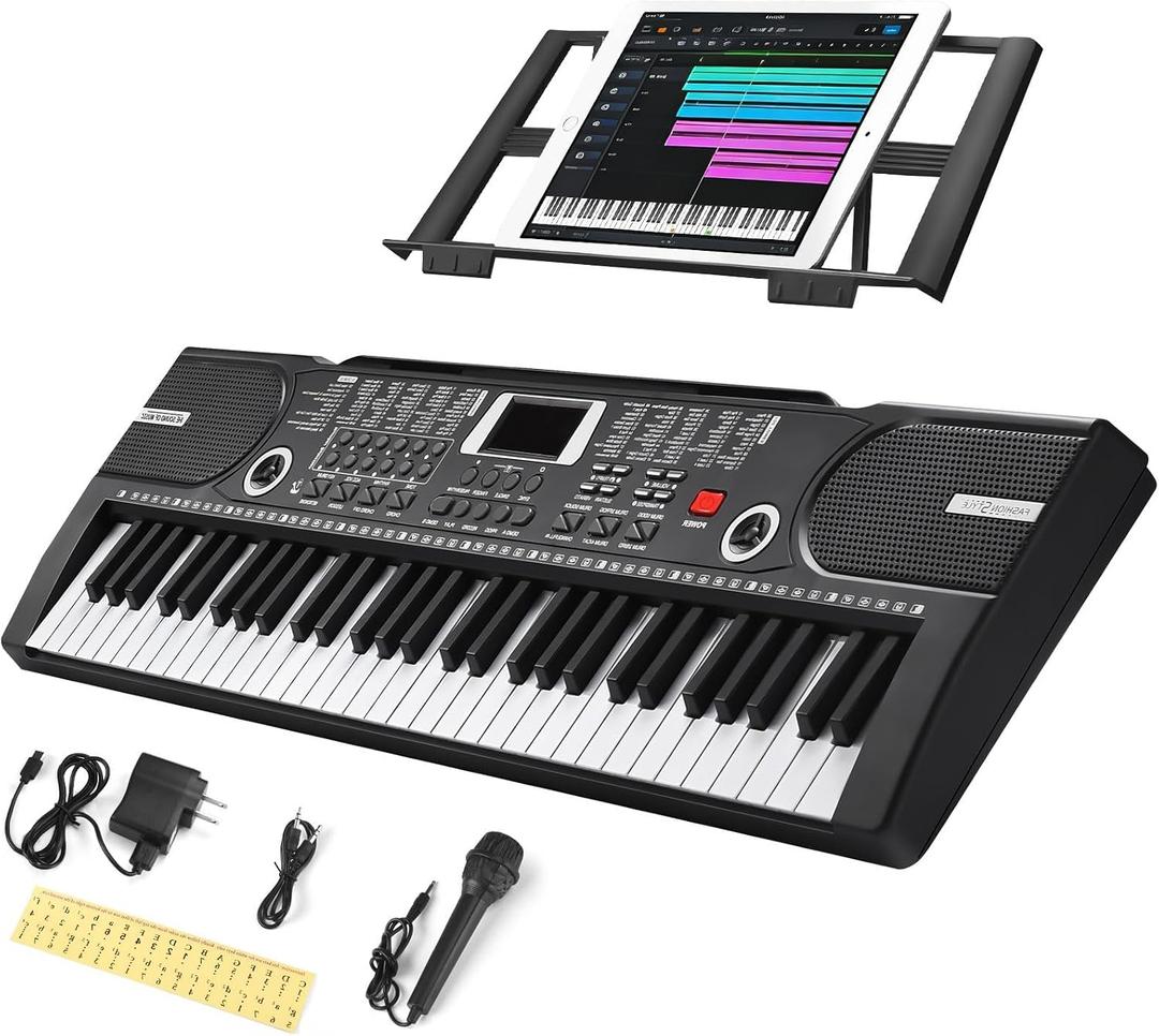 61 Key Keyboard Piano, Portable Electronic Keyboard Piano for Beginners with Speakers, Microphone, Sheet Music Stand, 100 Voices, 100 Rhythms, Digital Music Keyboard for Teen - Black