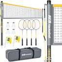 Haokelball Outdoor Badminton Net Set with Anti-Sag Winch System - 20ft Badminton Net, 4 Rackets, 3 Shuttlecocks & Carry Bag, Badminton Set for Backyard, Grass, Beach, Holiday Games