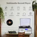 9 in 1 Vinyl Record Player with Bluetooth and Remote Control, 3 Speed Turntable for Family Entertainment, CD Cassette Playback, USB SD Input, AM FM Radio, Built in Stereo Speakers