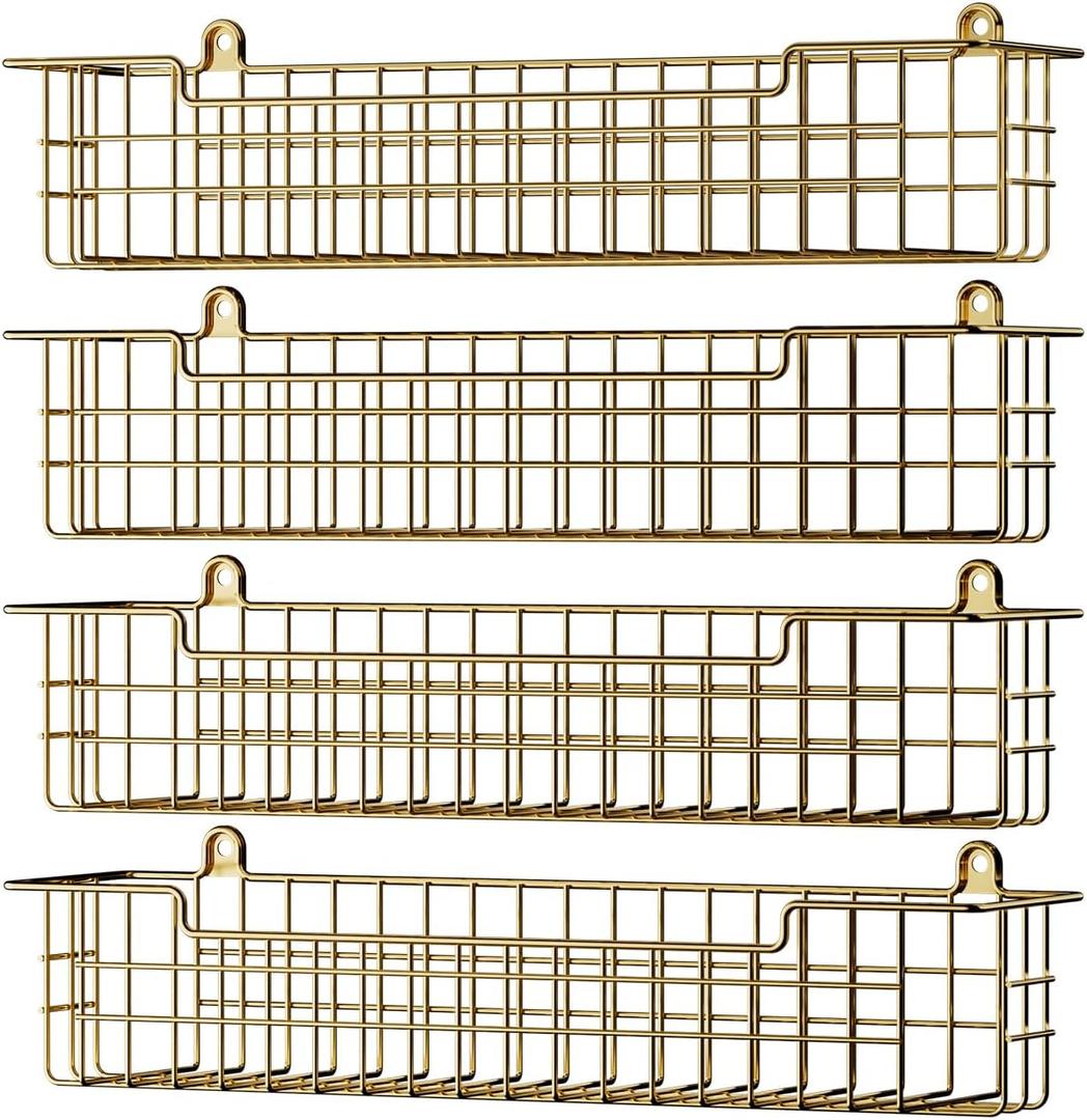 Spice Rack, 4-Pack Seasoning Organizer Wall Mount for Kitchen Storage Organization, Spice Holder Shelf Saving Space for Cabinet, RV, Pantry, Gold