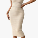GORGLITTER Women's Sleeveless Sweater Dress Knit Fall Wedding Guest Dresses (Beige, L)