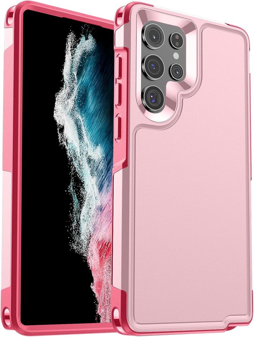 Designed for Samsung Galaxy S22 Ultra Case, [Military Drop Protection] [Dual Layer Structure Design] Heavy Duty Shockproof Non-Slip Phone Cover for Galaxy S22 Ultra, Light Pink
