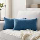 Meekio Set of 2 Blue Pillow Covers 12 x 20 Inch Farmhouse Boho Decorative Throw Pillow Covers Linen Cushion Covers for Sofa Couch Décor