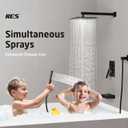 KES Shower System with Tub Spout, Matte Black Shower Faucet Set Complete 10 Inch Rain Shower Head with Handheld Spray and Waterfall Bathtub, cUPC Pressure Balance Shower Valve Trim Kit, XB6305F18-BK