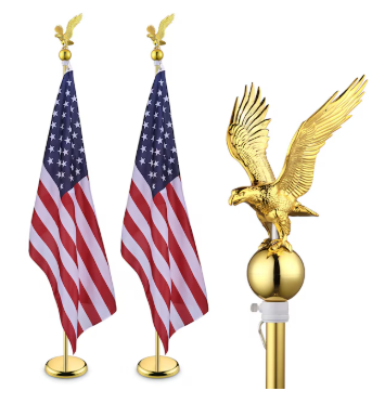Yescom 6Ft Indoor Flag Pole Kit Eagle Topper Aluminum Gold Pole with Base 3x5Ft US Flag for Office School City Hall 2Pcs