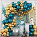 Turquoise Blue Balloons Garland Arch Kit,120 Pcs Peacock Blue Teal Metallic Gold Balloons Garland Different Sizes for Graduation Birthday Party Decoration Gender Reveal Baby Shower Wedding Whale Theme