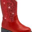 prechentty Sparkly Girls Cowgirl Boots Glitter Cowboy Dress Boots for Little To Big Kid Mid Calf Round Toe Birthday Horse Riding Red(Size 12)