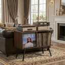 Faesun Record Player Stand with Flip-Down Record Shelf, Walnut, 2-tier