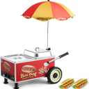 VEVOR Hot Dog Steamer Cart, 1200W Electric Stainless Steel Hot Dog Steam Machine, 86-203F Temp Adjustable, Portable Cart with Eye-Catching Umbrella & Wheels, for Bakeries, Food Stands, Parties
