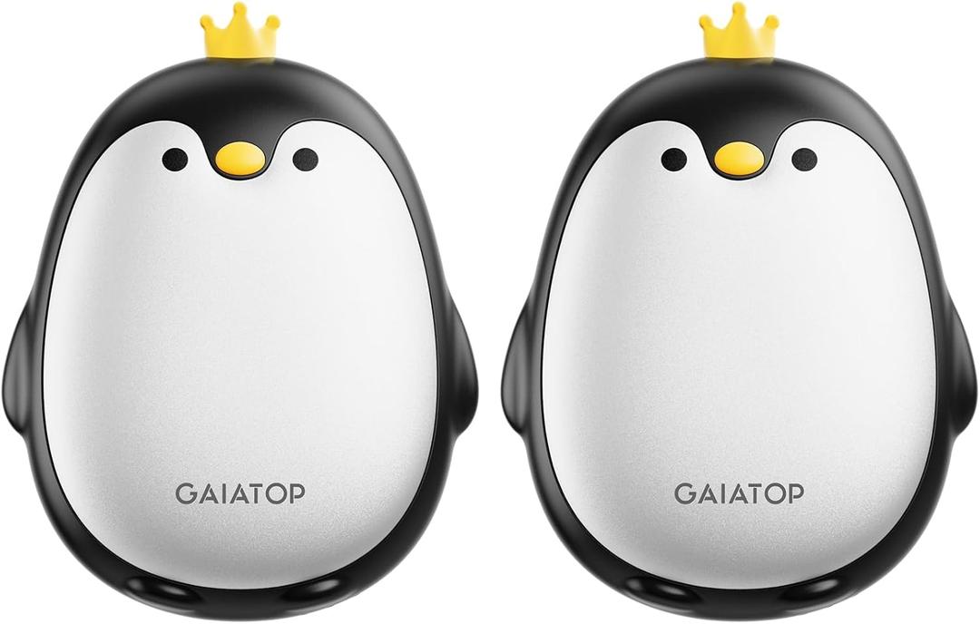 Gaiatop Magnetic Hand Warmers Rechargeable 2 Pack, 3 Settings Cute Pocket Penguin, Fast Hot Hands Reusable Portable Electric Heater for Camping Hunting Golf, Stocking Stuffers Gifts for Women Men (Black)