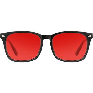 TIJN Sleep Glasses for 99.9% Blue Green Light Blocking Dual AR Coatings Red Lens for Computer Gaming Reduce Eyestrain ((Max Protect- Red Lens) 01-black)