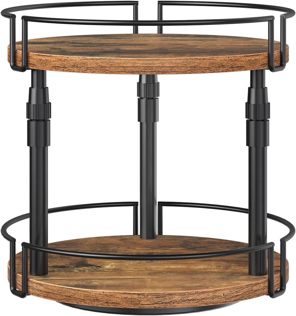 HOOBRO Lazy Susan Organizer Spice Rack, 2-Tier Height Adjustable Rotating Spice Organizer, for Kitchen Countertop and Cabinet, Rustic Brown BF05TL01