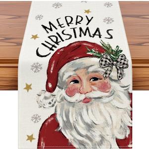 Artscope Merry Christmas Santa Claus Table Runner, Xmas Winter Snowflakes Holiday Kitchen Dining Table Decoration for Christmas Home Party Decor 13x120 Inch-Red