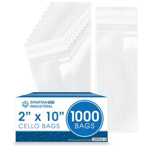 Spartan Industrial - 2" X 10" (1000 Count) Crystal Clear Resealable Cello Poly Bags for Jewelry, Treats, Party Favors - Self Seal