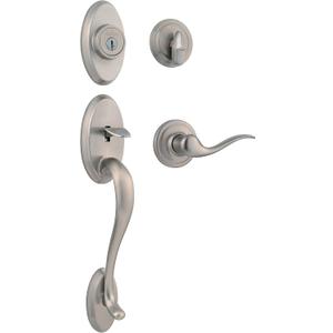 Kwikset Shelburne Front Door Lock Handle and Deadbolt Set, Entry Handleset Exterior with Interior Reversible Lever, Satin Nickel, Pick Resistant SmartKey Rekey Deadbolt Security