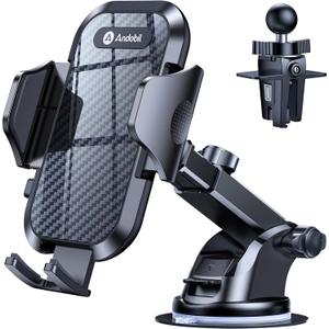 andobil Car Phone Holder, 2025 Military-Grade 85lbs Strongest Suction Phone Holders for Your Car Dashboard/Windshield/Vent Easy Clamp Cellphone Holder Truck Stand for iPhone 16 15 14 Pro Max Samsung (Black)