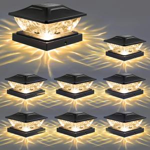 Solar Post Cap Lights: 8-Pack Fence Post Solar Powered Outdoor Waterproof - Fit 4x4 5x5 Wooden Vinyl Lamp Posts Deck Porch Patio Topper Modern Decor - 8 LED Warm/Cool White 2 Lighting Modes