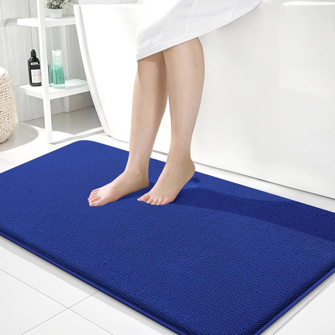 OLANLY Thick Memory Foam Bath Mat Rug 44x24, Extra Soft Absorbent Bathroom Rug, Quick Dry Bath Mats, Non-Slip, Machine Washable Carpet for Bathroom, Tub and Shower, Home Decor Accessories, Royal Blue
