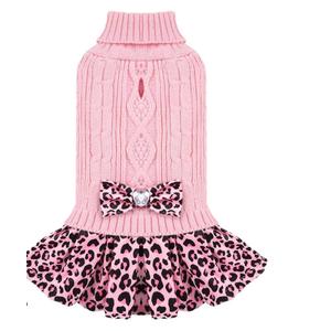 Valentines Small Dog Sweater Dress with Bowtie Turtleneck - Knitted Pet Girl, Small
