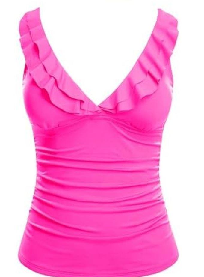 Yonique Women's Tankini Top Only Tummy Control Bathing Suit Top Ruffle Swimsuit Top V Neck Swim Tank Top No Bottom, XXL
