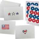 Patriotic American Greeting Cards Set - 24 Note Cards with Envelopes & Red White Blue Sticker Seals - Great for Thank You Cards