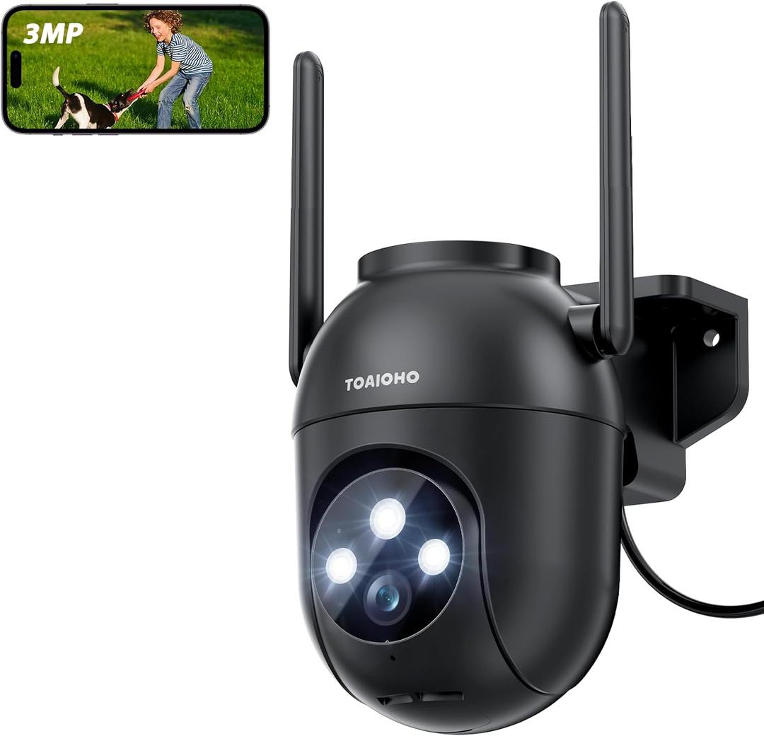 3MP Security Camera Outdoor Wired: Camera for Home Security Outdoor 2.4G/5G WiFi Homekit Dome Surveillance Video Cam Outside 360 PTZ Auto Tracking Color Night Vision 24/7 Recording Motion Detection