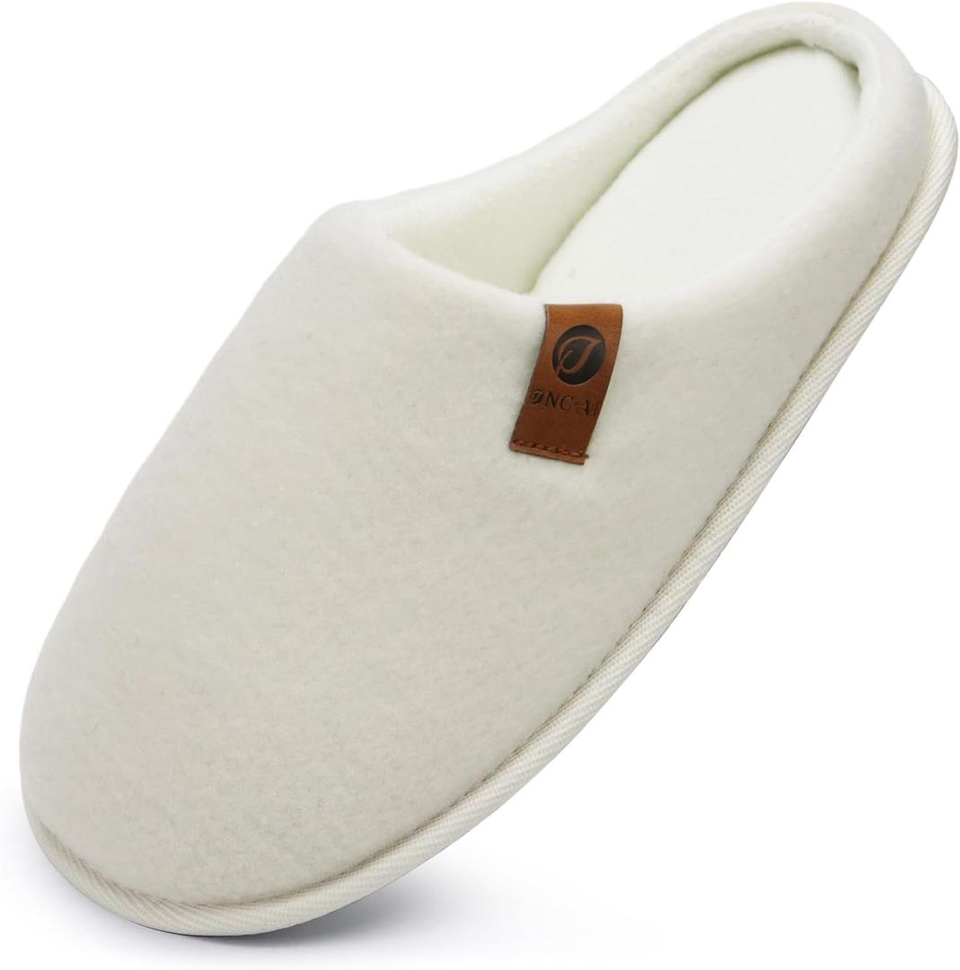 ONCAI Mens Cozy Memory Foam Scuff Slippers Slip On Warm House Shoes Indoor/Outdoor with Best Arch Support (13, Felt White)