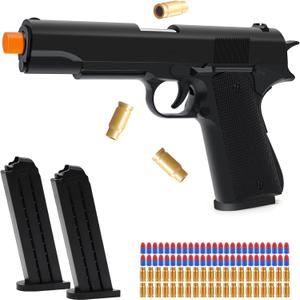 Soft Bullet Toy Gun with Shell Ejecting, Black Toy Pistol Guns with 50 Foam Bullets, Fake Prop Gun for Halloween Costume/Cosplay, Outdoor Shooting Game Toys Gifts for Christmas Birthday