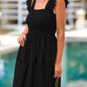 PRETTYGARDEN Womens 2025 Trendy Mini Summer Dresses Sleeveless Tulle Ruffle Square Neck Tiered Smocked Beach Vacation Dress (Black, S)