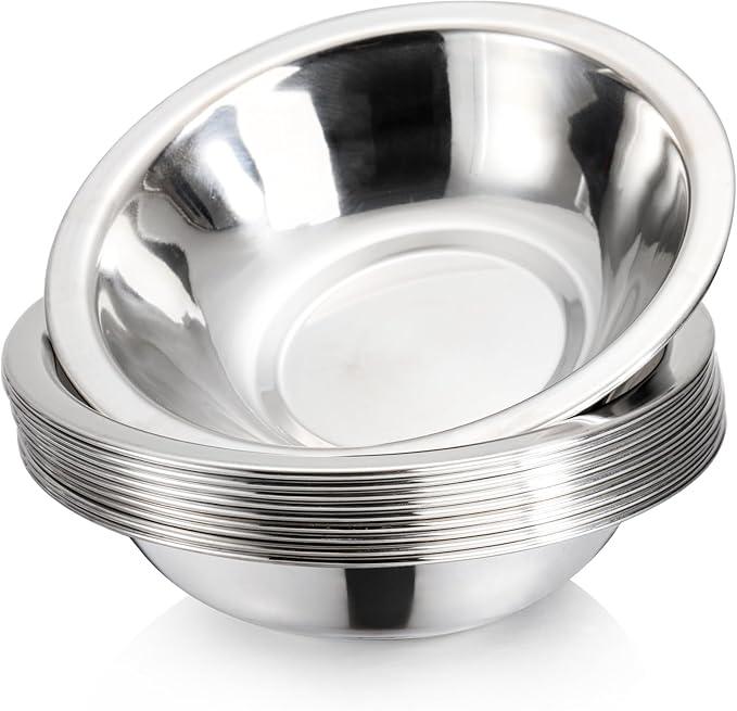 12 Pack Small Stainless Steel Bowls, 6 1/2 Inch Wide Kitchen Metal Bowl with Flat Base, 3/4 Quart Prep Bowls for Meal Prep, Cooking, Serving, Baking