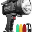 BIGSUN Q953 Rechargeable LED Spotlight, High Lumens 1600000 Flashlight with 10000mAh Battery & COB Floodlight Outdoor Search Light for Camping,Hunting,3Color Lens