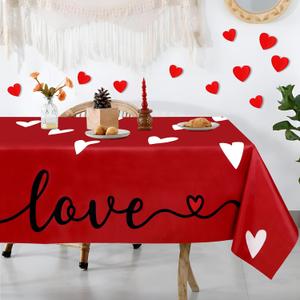 Valentines Day Decor Tablecloth 60x84 Inch: Valentines Day Decorations Heart Table Cover for Home(Red)