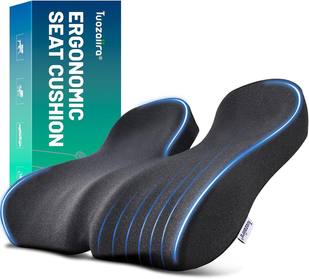 Ergonomic Seat Cushion for Office Chair  High-Density Memory Foam Support with U-Shaped Coccyx Cut-Out, Stable Comfort for Long Sitting, Enhanced Non-Slip Bottom & Washable Cover