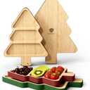 Dofira Serving Platters Set of 2, Wooden Christmas Tree Shaped Serving Trays, Charcuterie Board for Snacks Cheese Desserts Appetizers, Decorative Serving Dishes with Gift Box (7.510in & 912in)