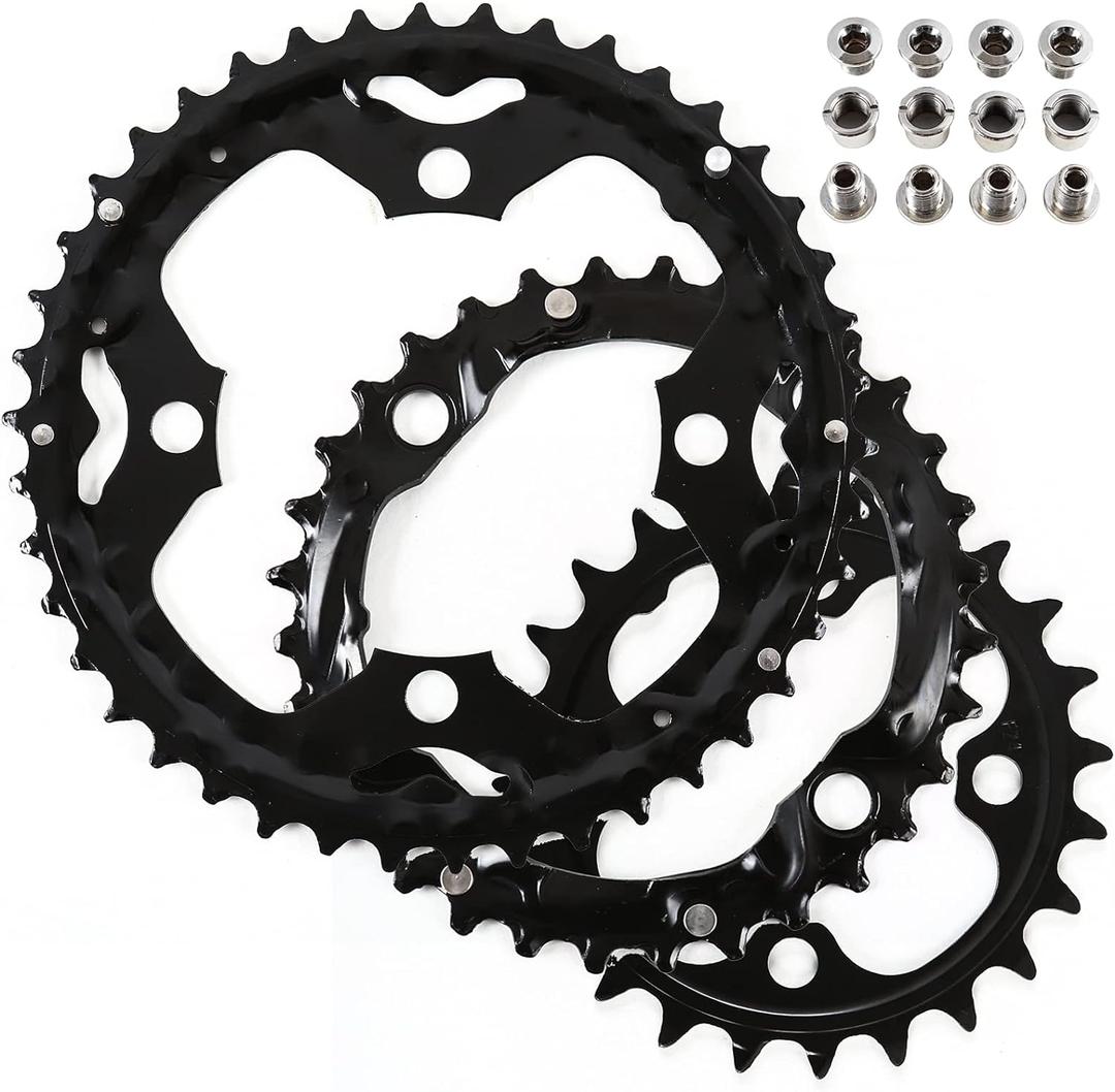 BUCKLOS 64/104 BCD Bike Chainring Set with Pin, Steel CNC Alloy Double/Triple MTB Chainring 22T 24T 26T 32T 38T 42T 44T 4 Bolts Mountain Bicycle Chainrings 8 9 10 Speed Compatible