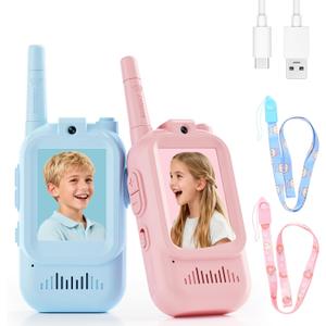 Video Walkie Talkies for Kids  Kids Walkie Talkies 2 Pack with Voice Changer, 1000 Feet Range, Fun Toys for Indoor Play, Camping, Hiking, Travel  Birthday for Boys and Girls Ages 3-10 (Blue+Pink)