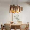 8 Light Farmhouse Wood High Ceiling Chandelier Rustic Large Ceiling Light Fixture Hanging Pendat Light for Dining Room Living Room Foyer Staircases Kitchen Island.