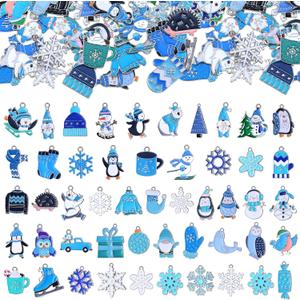 Tudomro 200 Pcs Christmas Winter Charms for Jewelry Making Bulk Cute Snowflake Snowman Dwarf Polar Bear Charms Bracelets Necklaces Earrings Socks DIY Craft Supplies Gifts