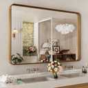 LOAAO 48X30 Inch Bathroom Mirror with Wood Grain Colored Metal Frame, Rounded Rectangle Metal Framed Bathroom Mirror, Anti-Rust, Hangs Horizontally or Vertically, Tempered Glass