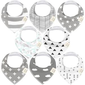 KeaBabies 8-Pack Organic Baby Bandana Bibs for Boys, Girls - Super Absorbent Triangle Baby Bibs for Drooling and Teething Infant, 100% Cotton Extra Soft for Newborn, Infant 0-36 Months (Grayscape)