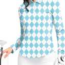 Women's Golf Shirts Lightweight UPF 50+ Long Sleeve Shirts UV Protection Quick Dry Cool Polo Shirts for Women Work Outdoor (S, Blue Plaid)