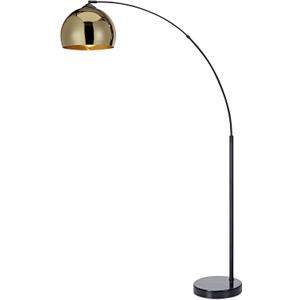 Teamson Home Arquer 66.93" Arc Floor Lamp for Living Rooms, Home Offices, Dining Rooms, Bedrooms with Faux Black Marble Base and Gold Bell Shade