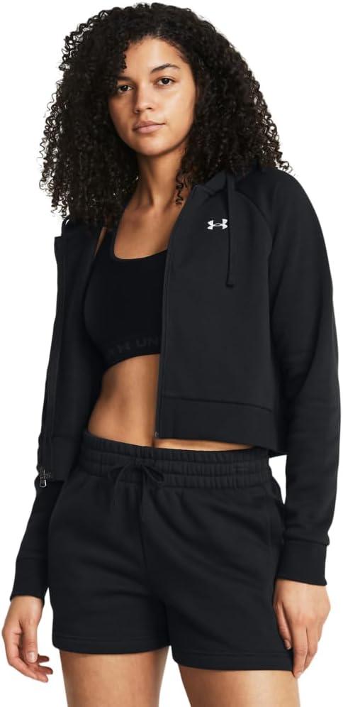 Under Armour womens Rival Fleece Cropped Full Zip (Small, (001) Black / / White) Under Armour womens Rival Fleece Cropped Full Zip (Small, (001) Black / / White)