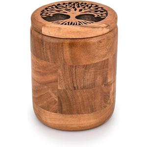 Kimona Food Jars & Canisters for Kitchen Counter, Wooden Food Storage Jars Tree Of Life Engraved on Lid Storage Container for Kitchen, Coffee, Flour (4.5" X 4.5" X 6")