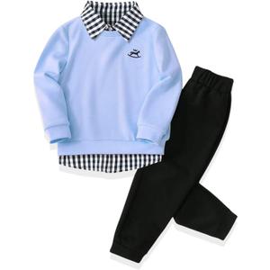 KIDLAGA Toddler Boy Clothes Long Sleeve Sweatshirt Tops and Pants Boys 2-Piece Kids Winter Outfits (4-5T, Blue)