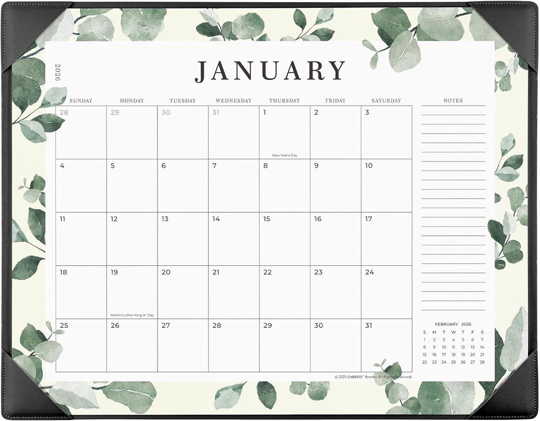 Cabbrix Desk Calendar 2026 with Desktop Mat, 21" x 16.5" Large Desk Calendar Covering January 2026 to December 2026, 12 Months Desktop Calendar for Home Office School Planning, Greenery